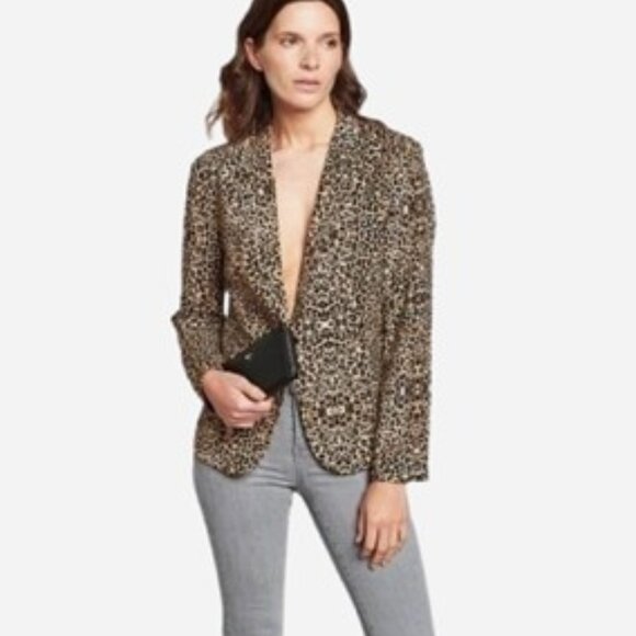 animal print beige and black blazer single breast peak lapel SZ 8 Jessica - Picture 1 of 16